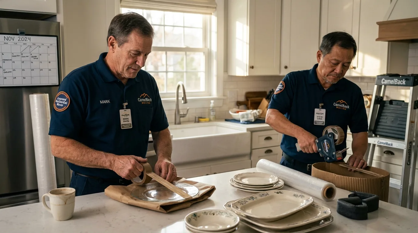 Professional crew packing kitchen dishware in Sitka, AK